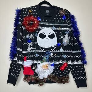 Ugly Christmas Sweater Jack Skellington LIGHTS UP Tacky Tinsel Xmas Party Winner